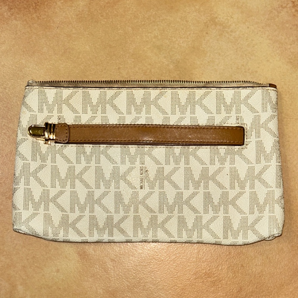 Michael Kors Beige and Brown Monogram Pouch